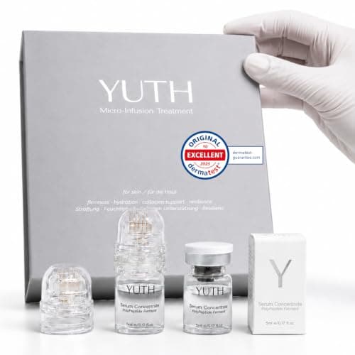 YUTH - Micro Infusion System fürs Gesicht - Premium Micro Needling Set mit 2x 0,5 mm Derma Stamp und 2x Peptide Serum - Argireline Matrixyl - Kollagen Boost gegen Falten & Longevity Pflege